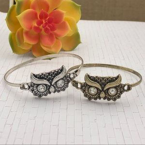 🌼 Owl Face Burnished Hook Bangle Bracelet